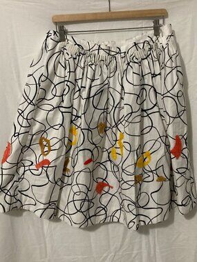 Anthropologie Maeve Women's Size 12 Full White Black Geo Skirt Spring Flirty